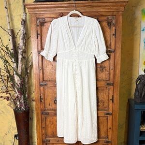 Boden Broderie White Eyelet Long Tea Sleeve Midi Dress sz 4